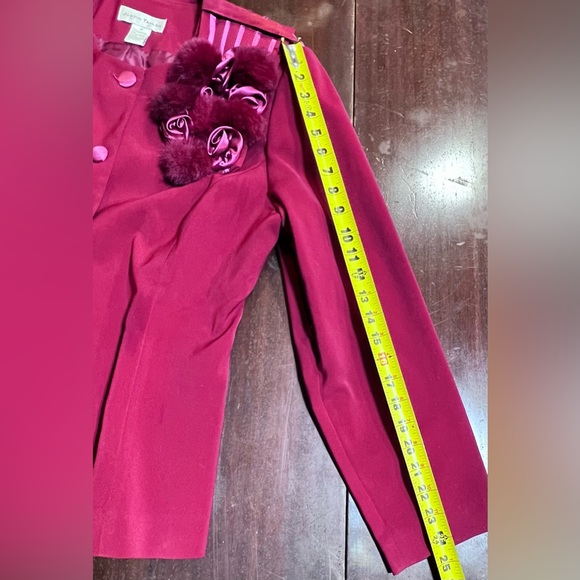 VINTAGE 80s dressy jacket removable fur collar satin rosettes blazer coat formal - Picture 13 of 14